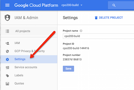 Google Cloud Project settings