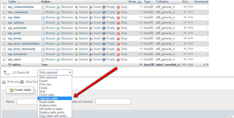 alt Wordpress MySQL phpMyAdmin speed optimization