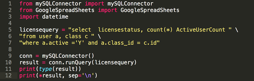 Importing the spreadsheet and pymysql libraries