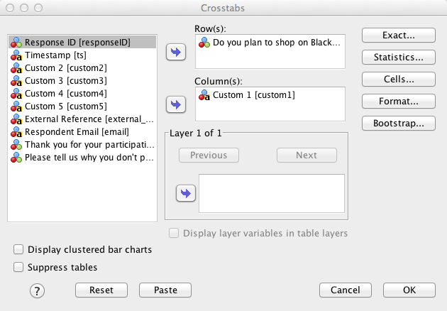 SPSS Variables for Crosstabs