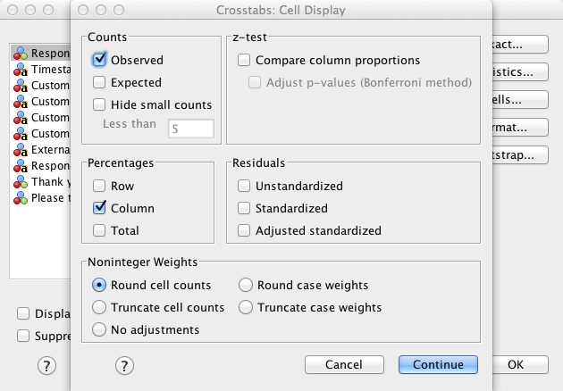 SPSS Column percentage